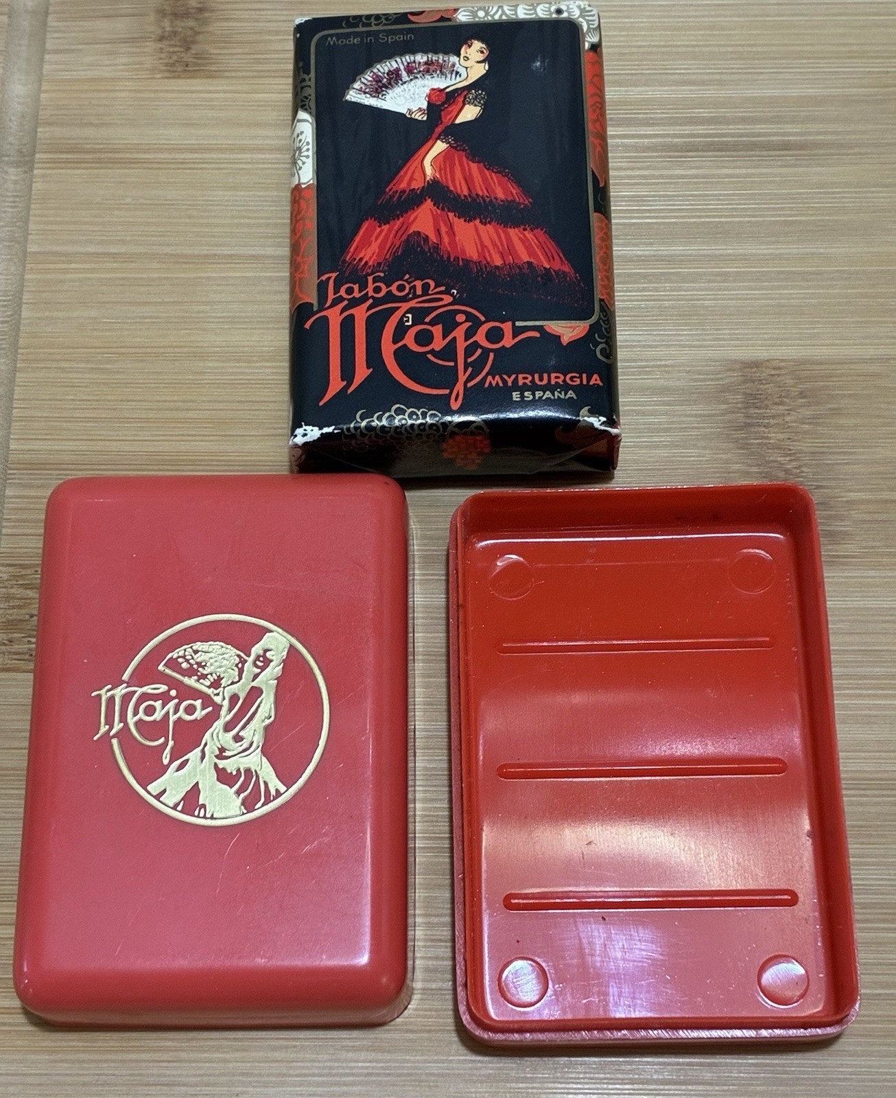 Vintage MAJA JABON MYRURGIA ESPANA Perfume Soap In Red Plastic Case
