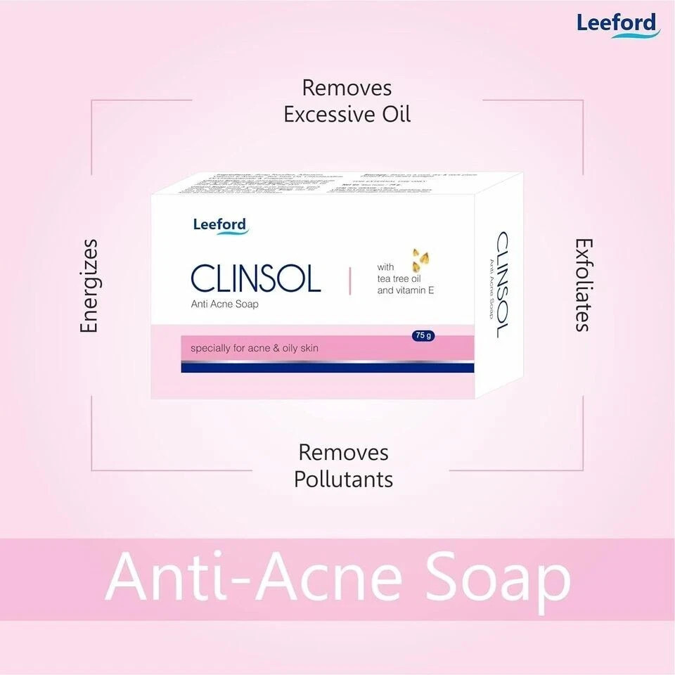 CLINSOL SOAP PACK OF 5 (75G EACH) BEST FOR ACNE & OILY SKIN ENRICHED TEA TREE