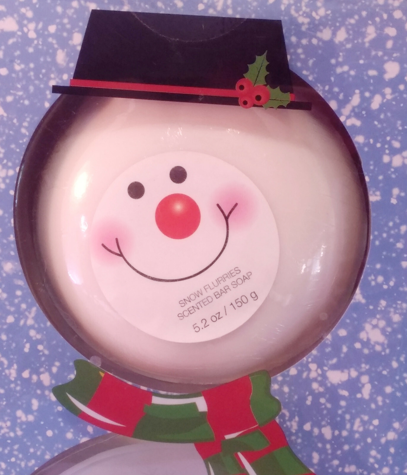 Christmas Snowman Glass Soap Dish Scented Gift Set Stocking Stuffer New in Box