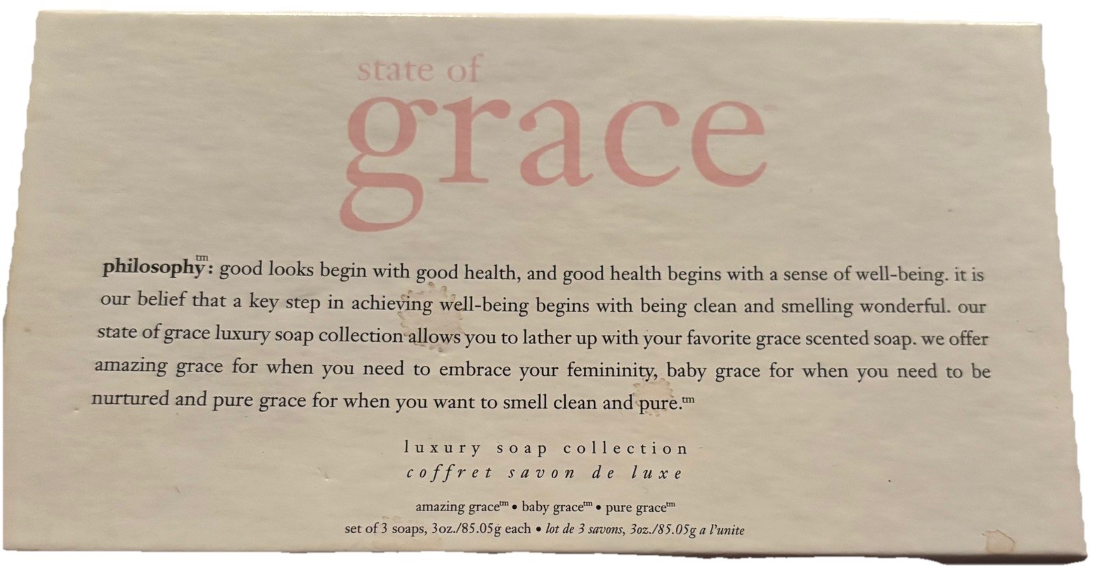 Philosophy State of Grace Boxed 3 Bars Soap Amazing Baby Pure Grace Discontinued