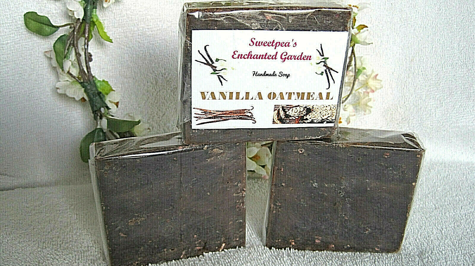 “VANILLA OATMEAL” HANDMADE NATURAL & ORGANIC VEGAN SOAP BARS, 4+ oz ea.
