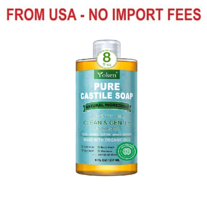 Yoken Pure Castile Liquid Soap 8 Oz Unscented with Organic Oil EWG Verified | No
