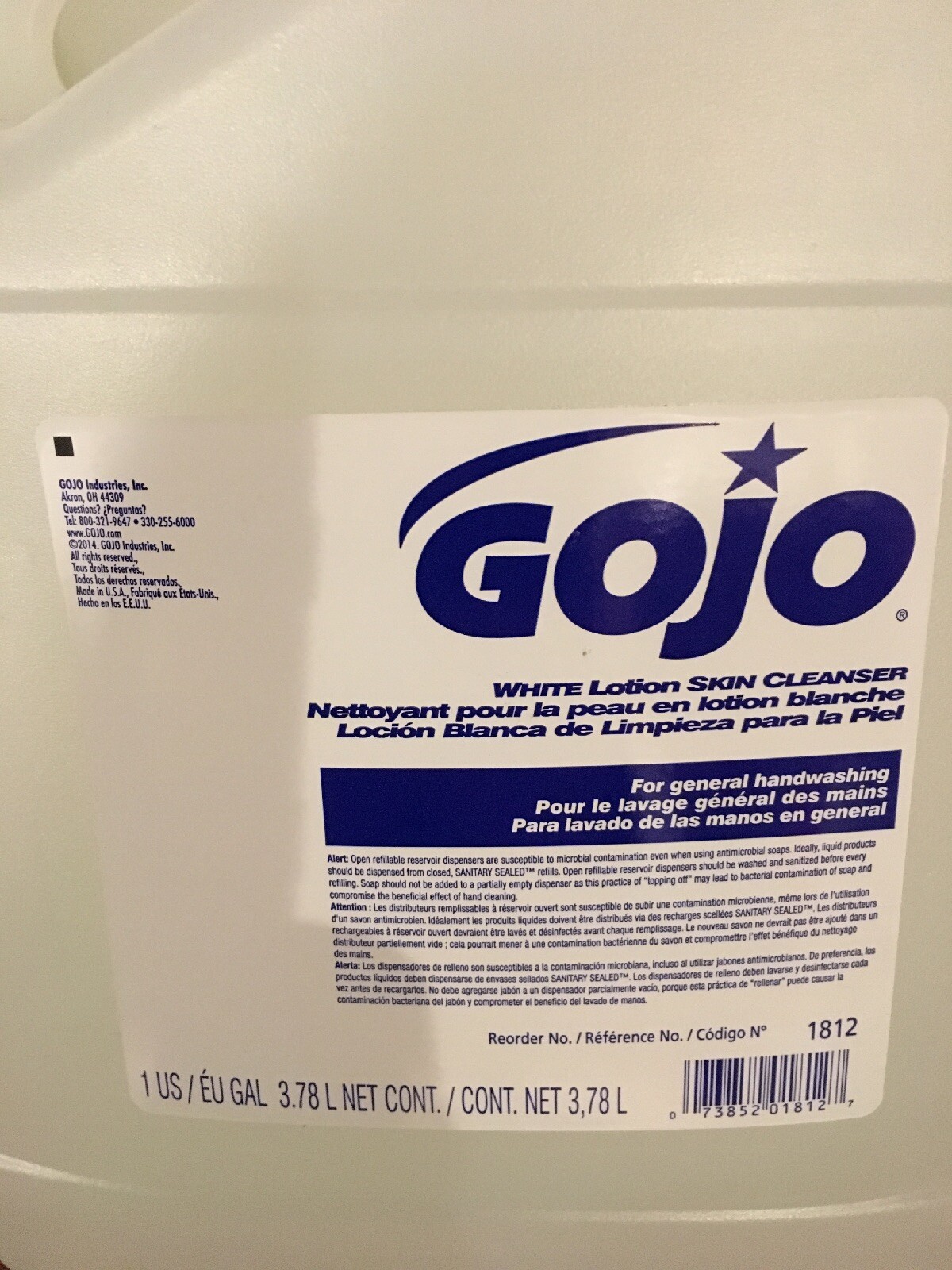 Case of 4 gallons Gojo White Lotion Skin Cleanser 1812 exp 07/202 Lot 4 gals NEW
