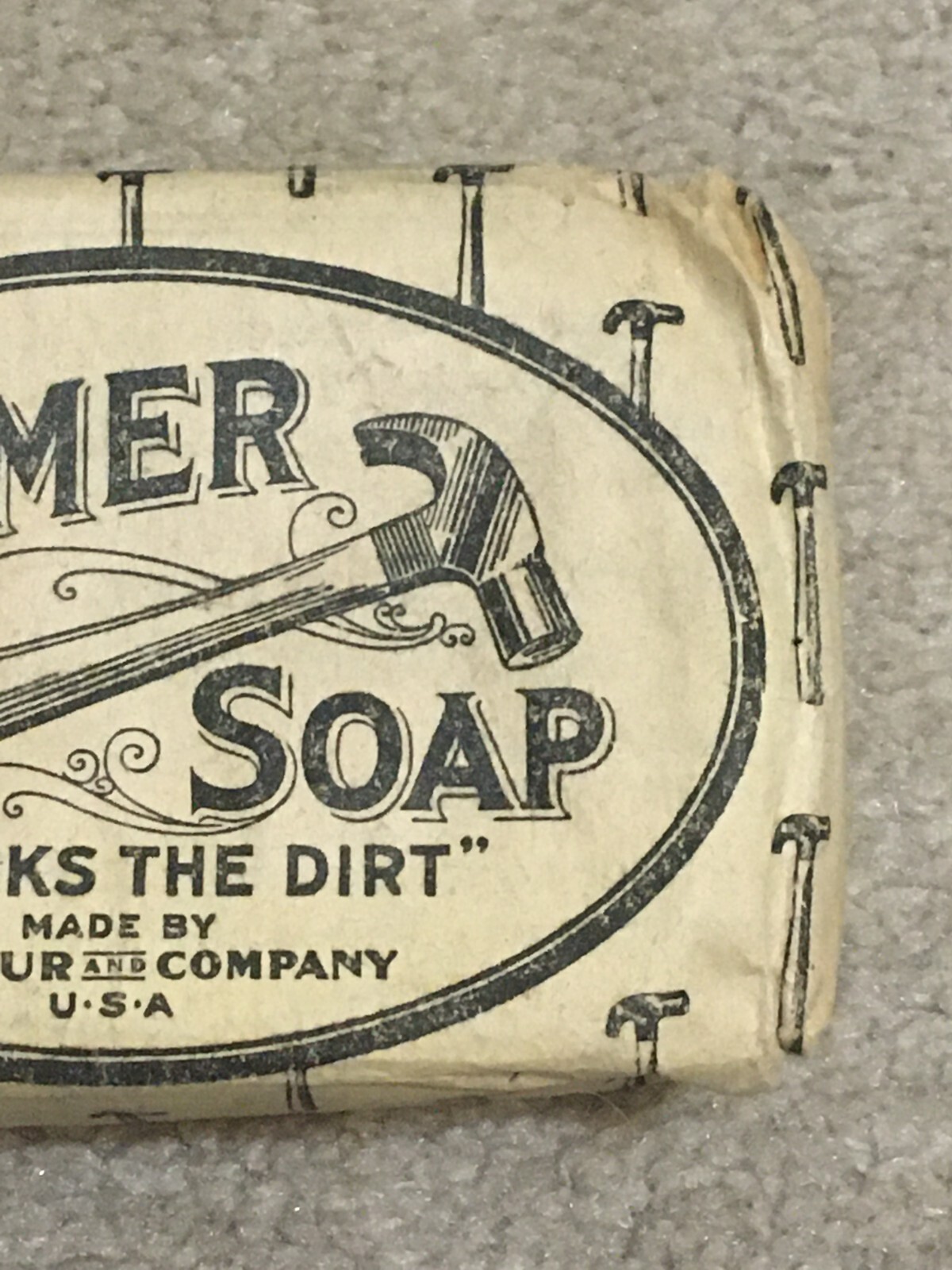 Vntg c1915 Hammer brand Hand & Body Soap Bar, Armour Co, Paper Wrapper, Unused