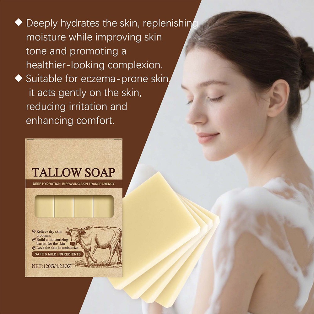Beef Tallow Soap Bar, 4 Bars All Natural Grass Fed Tallow Soap,Moisturizing Body