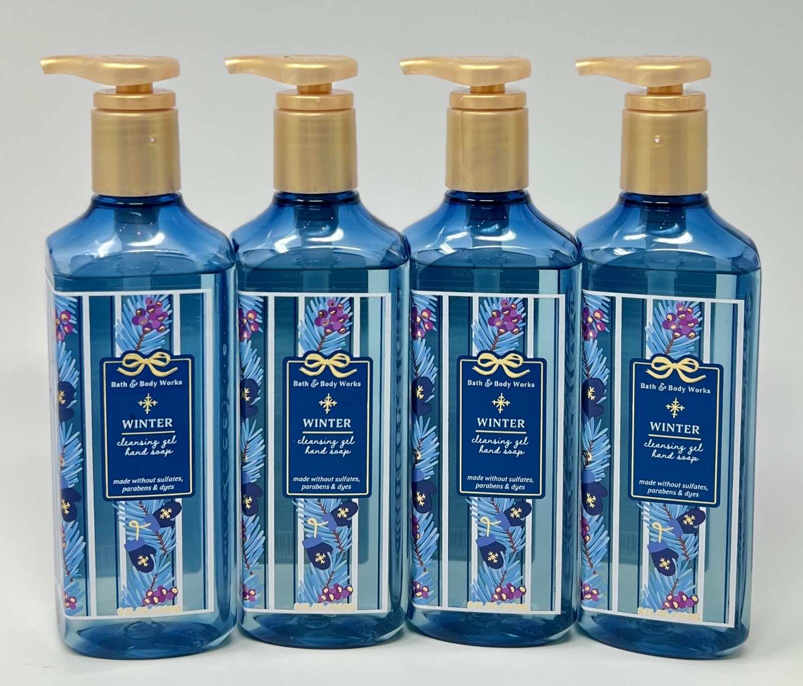 LOT OF 4 NEW BATH & BODY WORKS WINTER CLEANSING GEL HAND SOAP WASH PUMP BLUE 8OZ