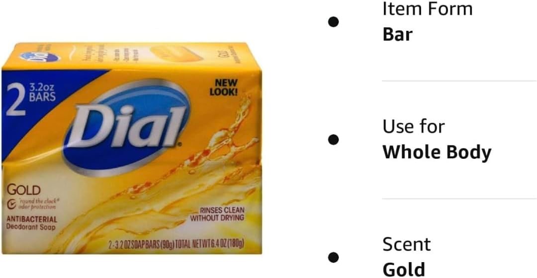 Dial Gold Antibacterial Deodorant Soap, 2 Pack, Total Net Wt 6.4 oz