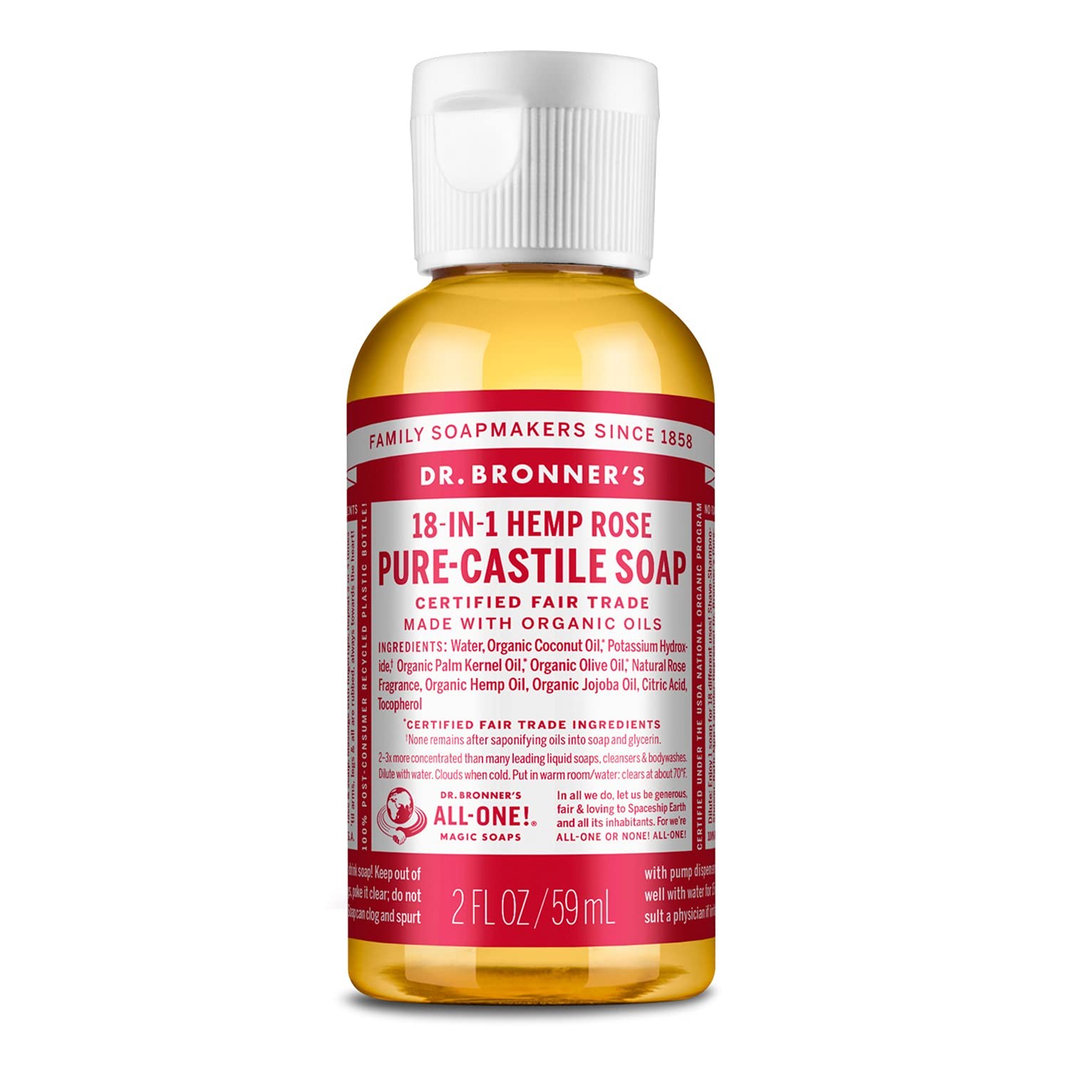 Dr Bronner’s Organic Fair Trade Liquid Soap 2 Fl Oz Multi Purpose Cleaner