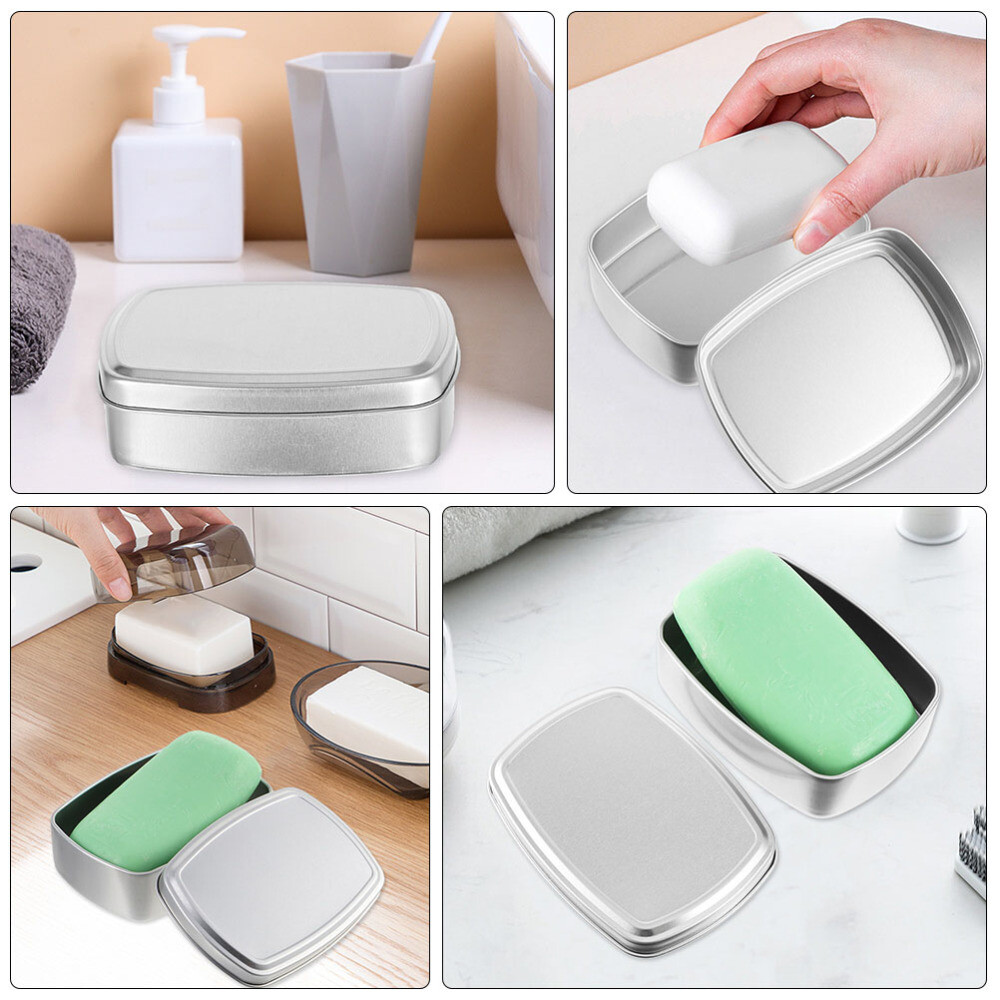 3PCS Travel Soap Container Soap Boxes Tin Cookie Box Rectangular Metal Tin