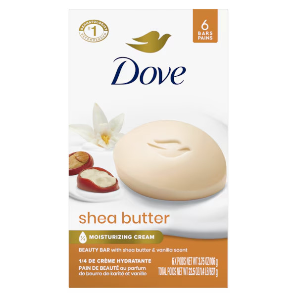 Dove Shea Butter Beauty Bar Soap (Two 6-Packs) – 12 Bars Total Bulk Lot