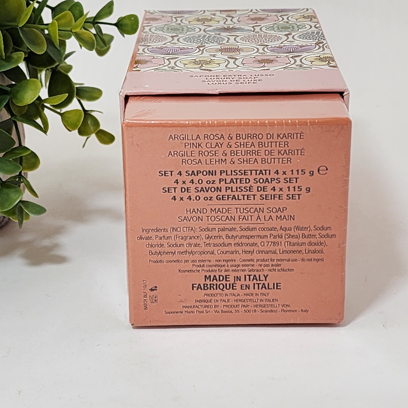 Pink Clay with Shea Butter Soap Bar 4 x 4 oz Each Sealed Saponerie Mario Fissi