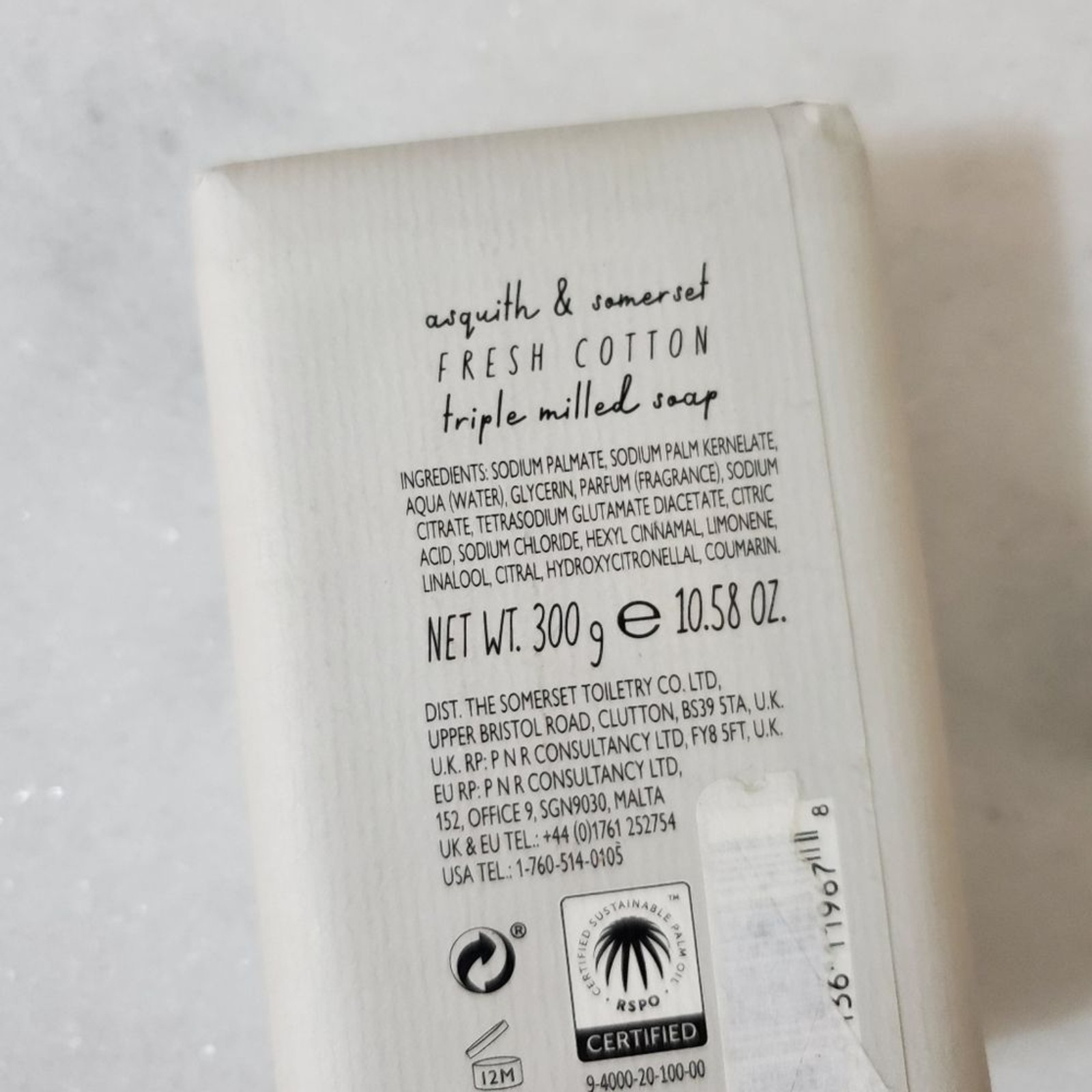 Asquith & Somerset Triple Milled Bar Soap Fresh Cotton Certified Sustainable