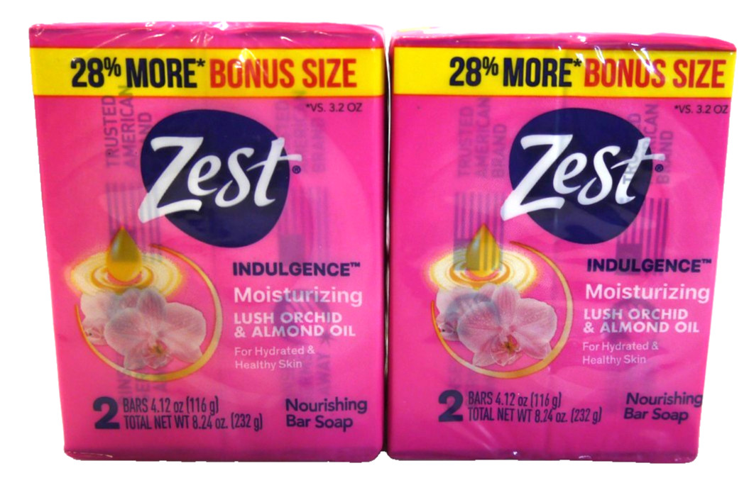 Zest Indulgence Moisturizing 4.12 oz Bar Soap Orchid & Almond Oil 4 bars, New