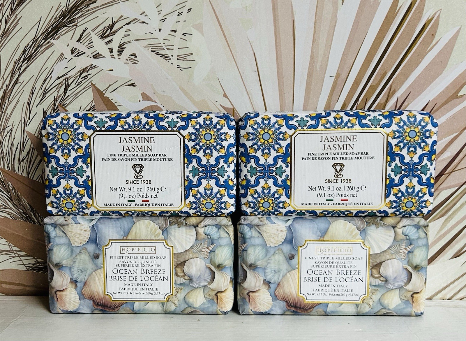4-Pack Jasmine & Ocean Breeze Finest Triple Milled Bar Soap 9.1 oz Each