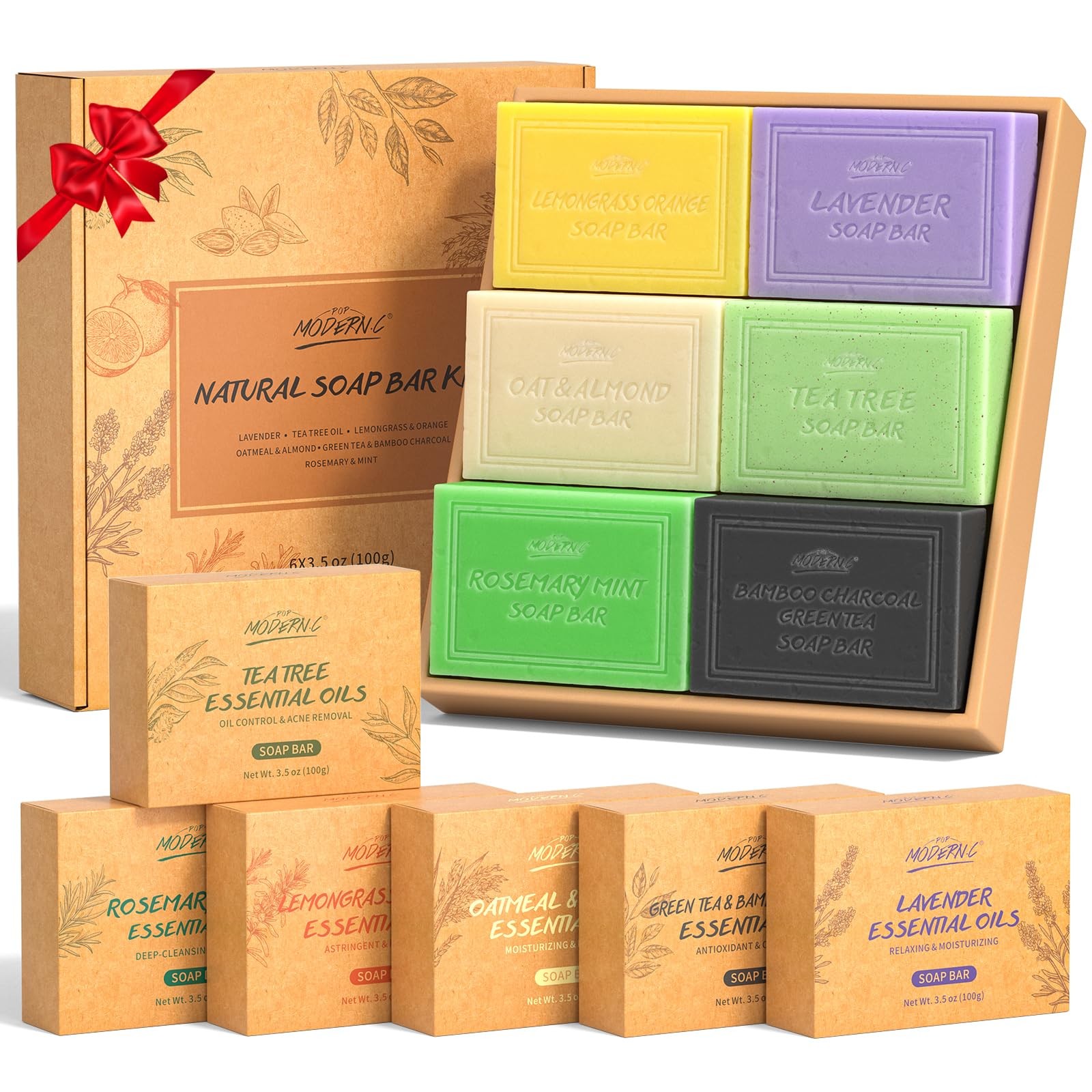 Natural Bar Soap Set for Men Women 6pcs Organic Soap with Plant Extracts for …