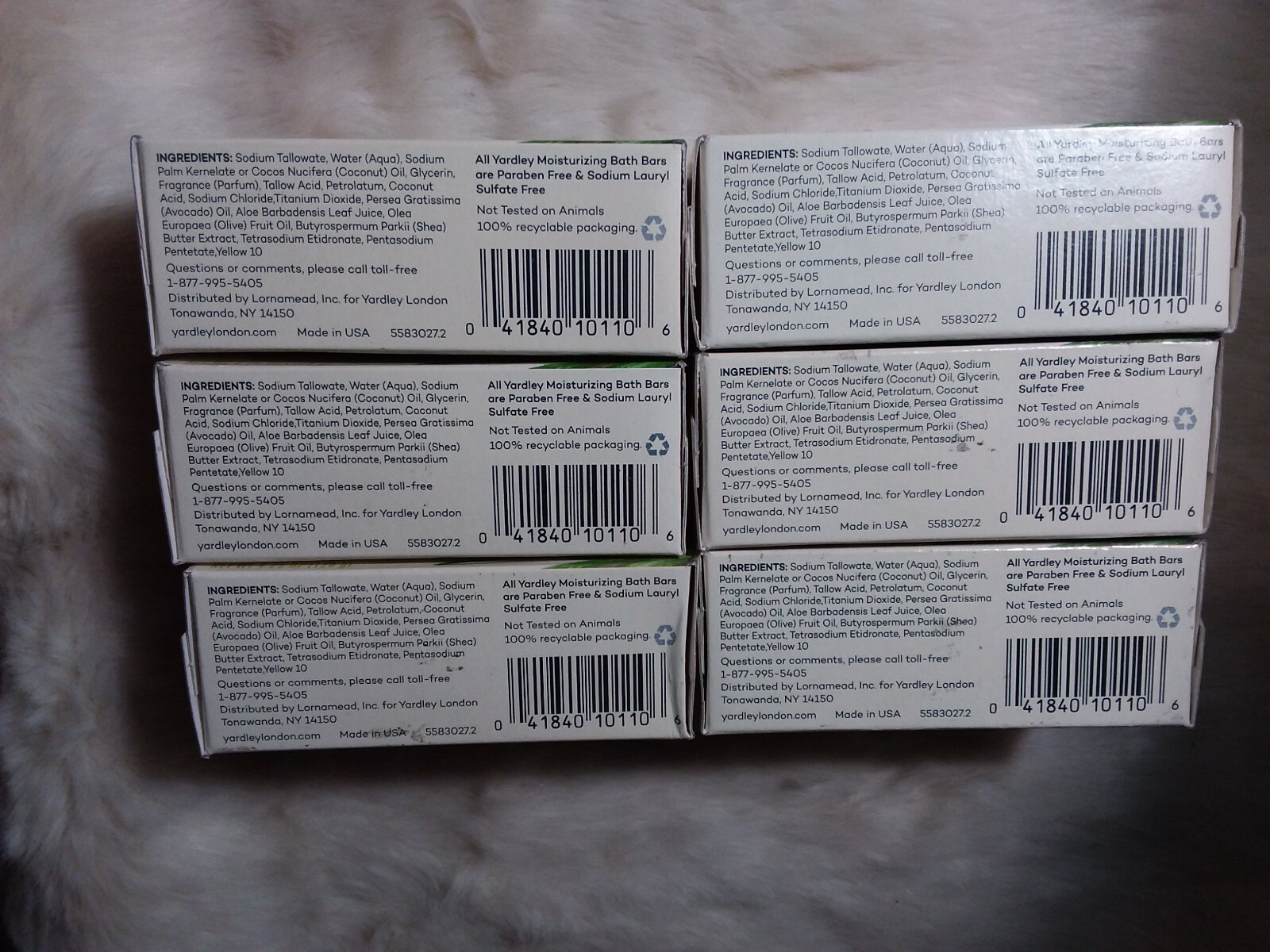 6 bars Yardley London Naturally Moisturizing Bath Bar Aloe and Avocado 4.25 oz.