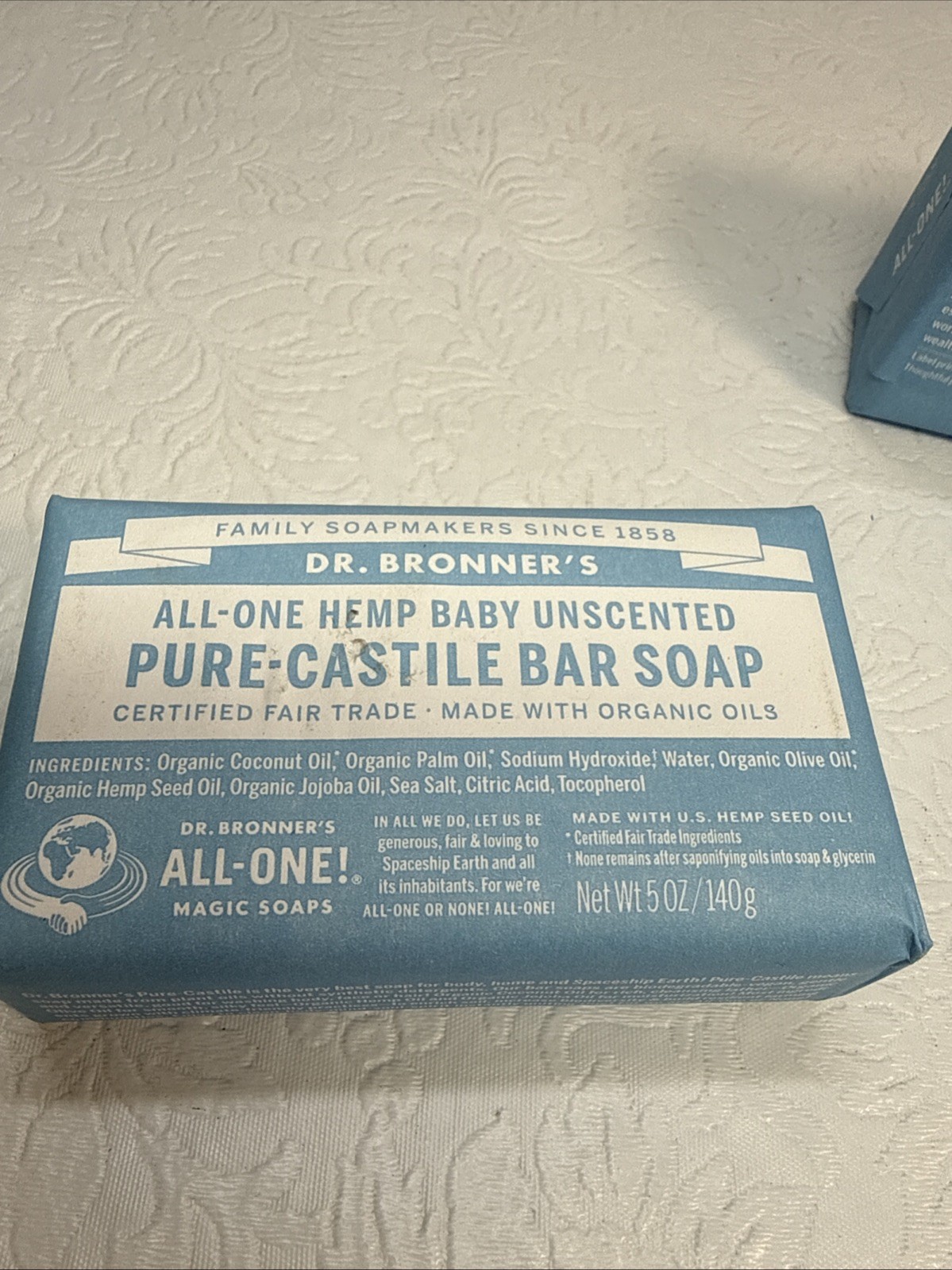 2 Pack Dr Bronner’s All-One Hemp Baby Unscented Pure Castile Bar Soap Organic