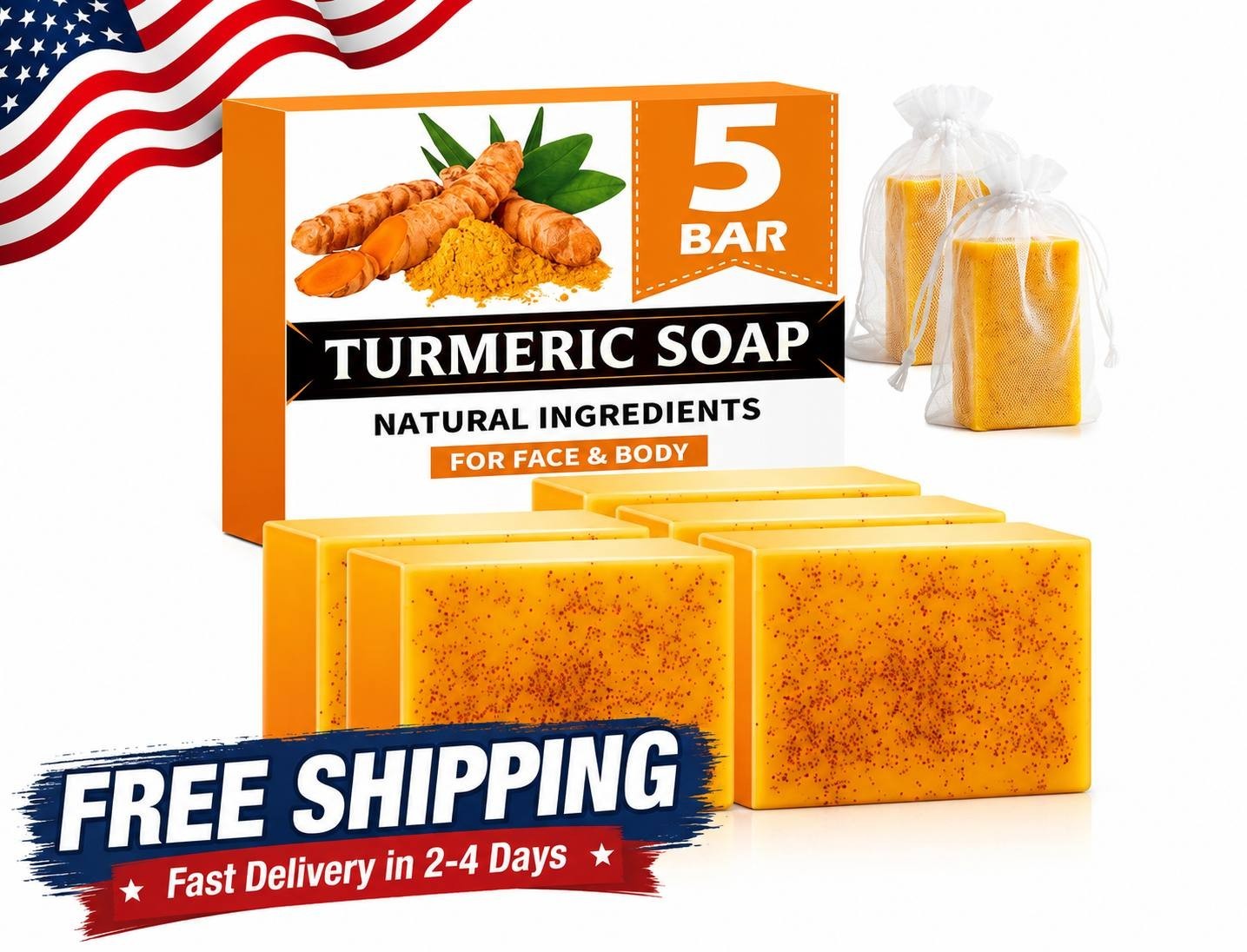 Treeroot 5 Pack Turmeric Soap, 80g Kojic Acid and Turmeric Soap Bar, Gently Cle