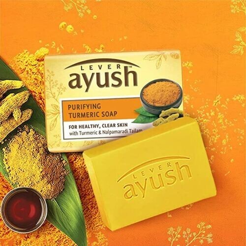 Lever Ayush Ayurvedic Purifying Turmeric Soap For Beauty Growing Skin 100g