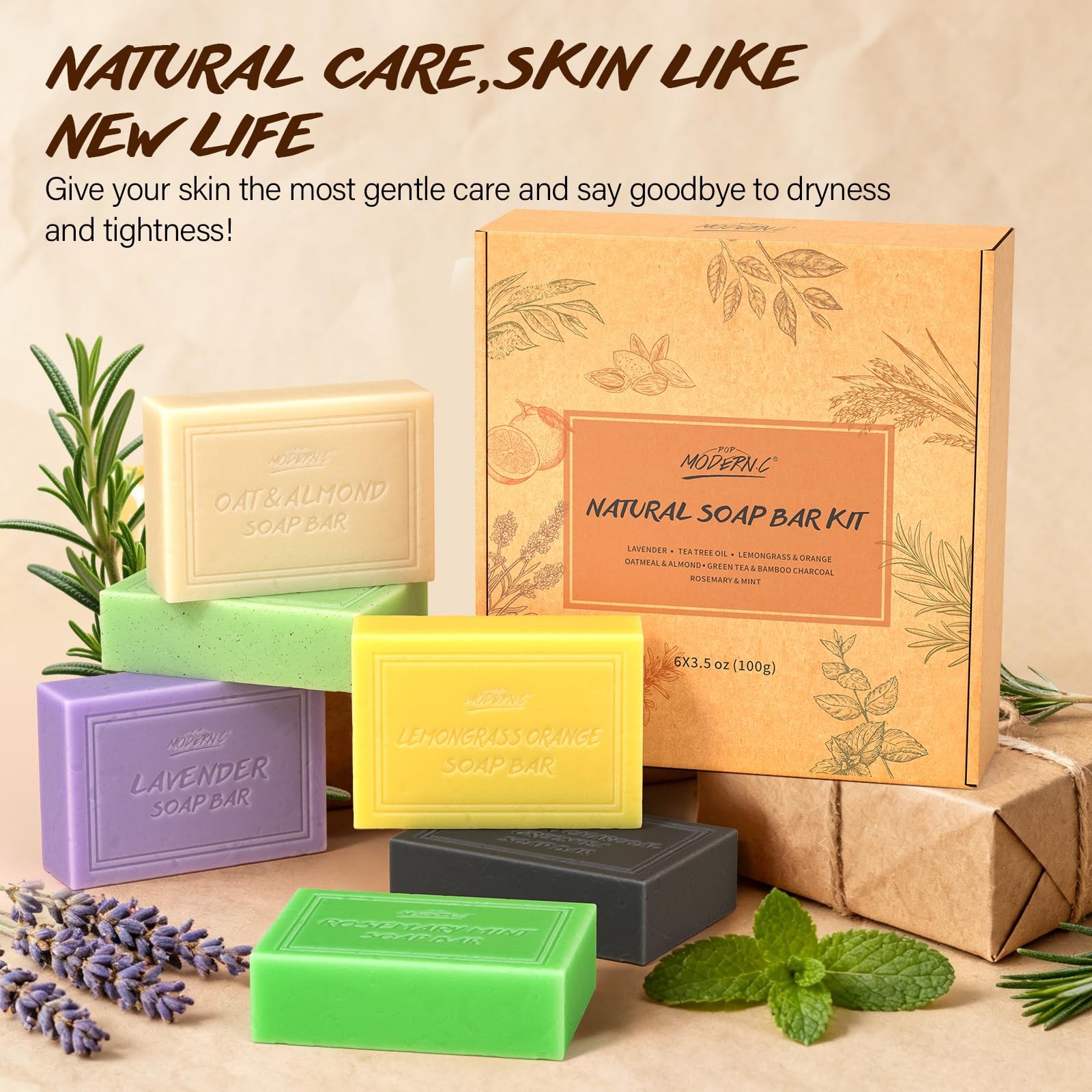 Natural Bar Soap Set for Men Women 6pcs Organic Soap with Plant Extracts for …