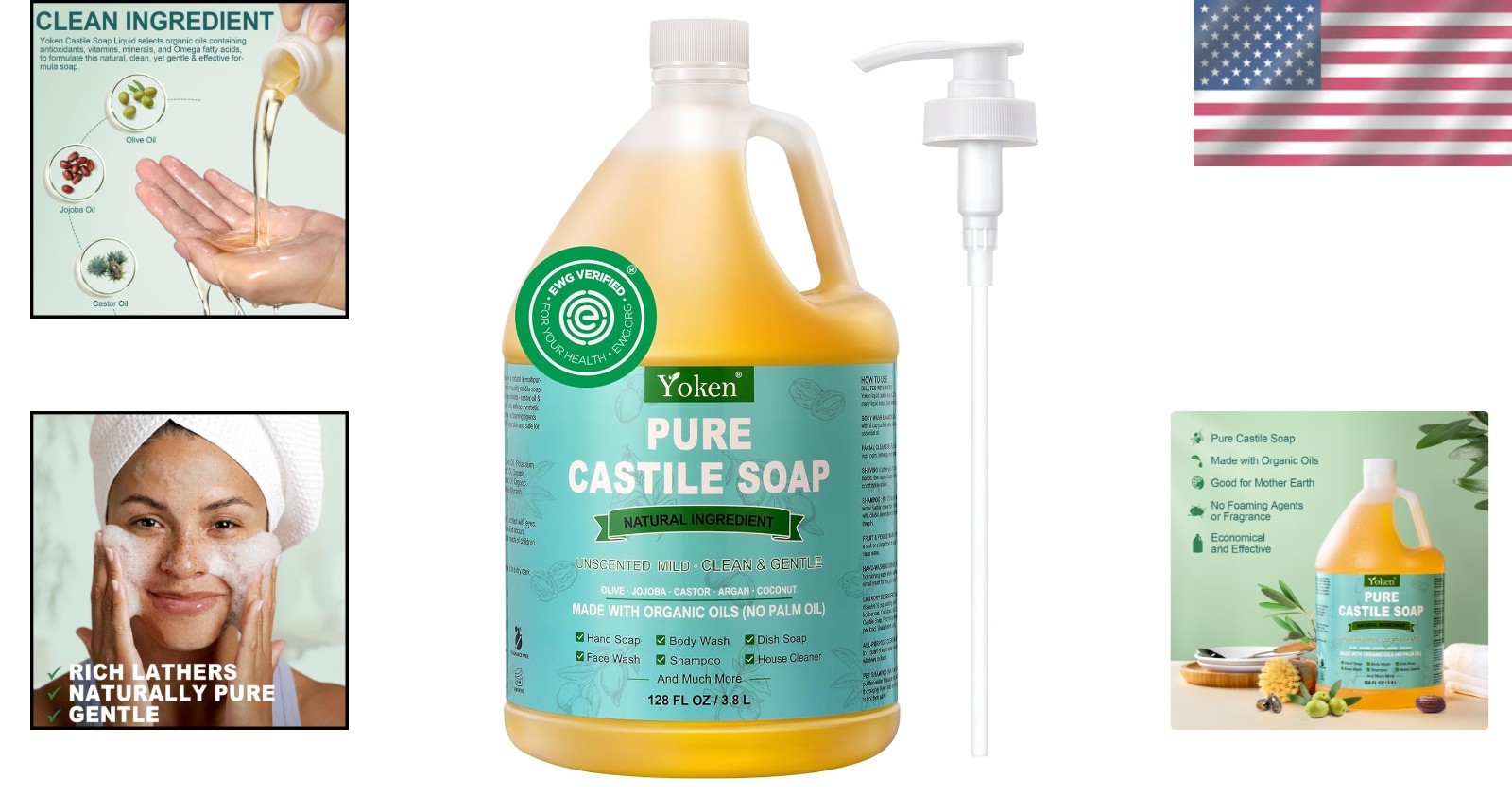 Unscented Castile Soap Liquid – Organic Oil, Clean & Gentle