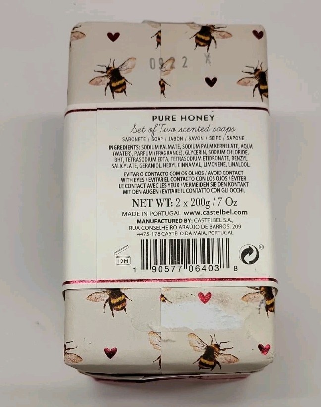 2pc set CASTELBEL Porto BEE MINE HONEY Soap Bars Valentines Day Hearts