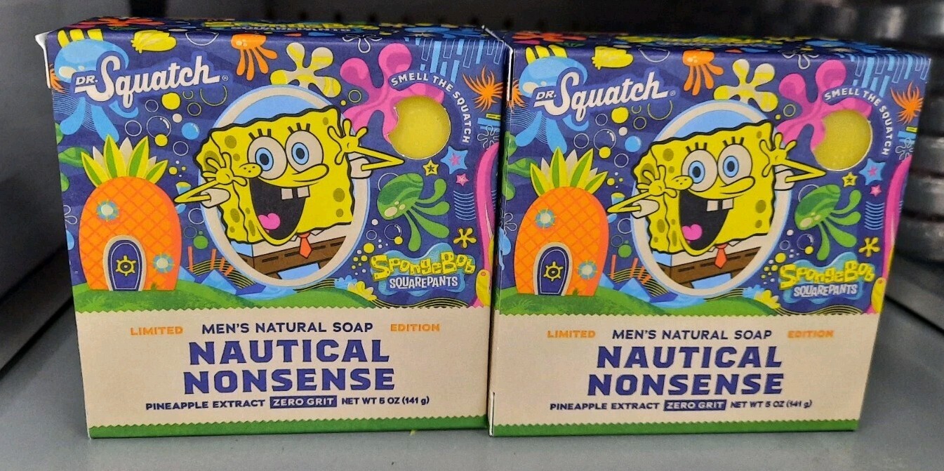DR. SQUATCH NAUTICAL NONSENSE SPONGEBOB SQUARE PANTS LIMITED SOAP Lot of 2 Bars