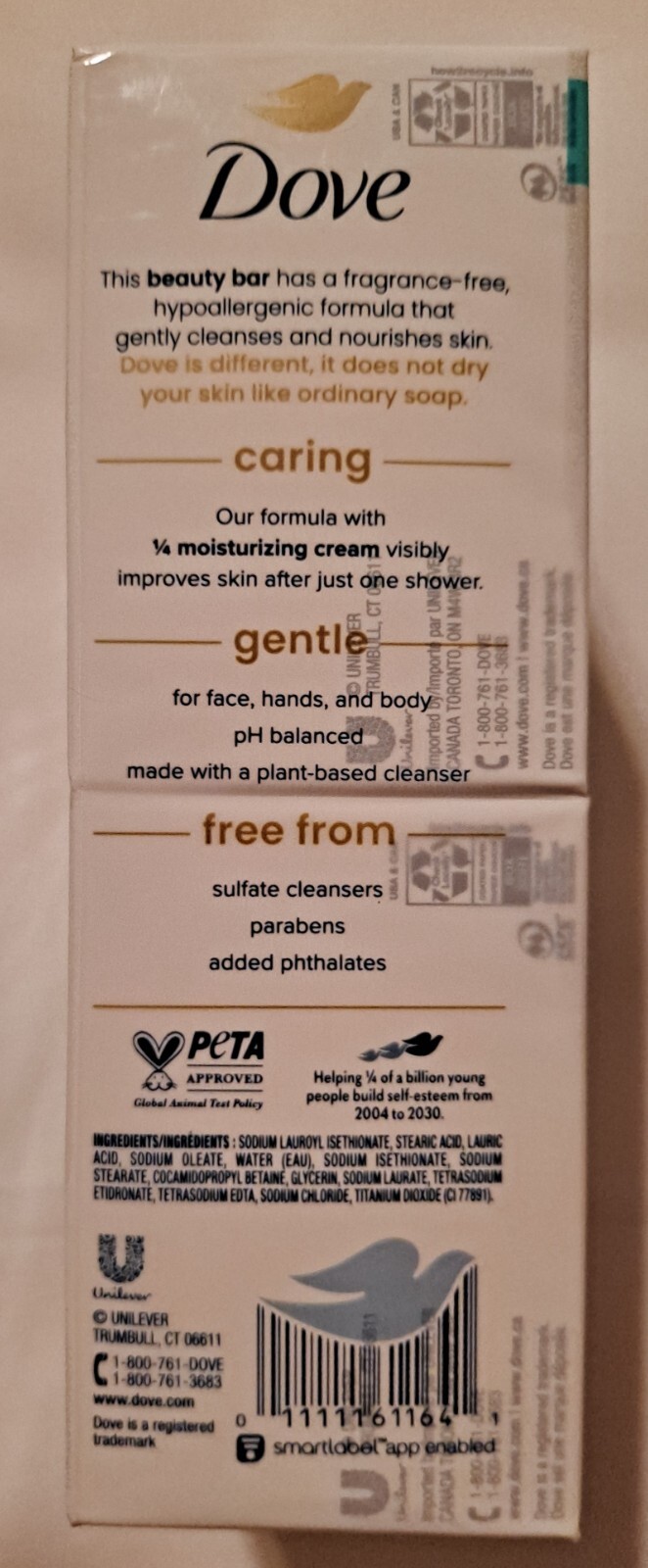 Dove SENSITIVE Moisturizing Beauty Bar Fragrance Free 6 BARS (Total 22.5 oz)
