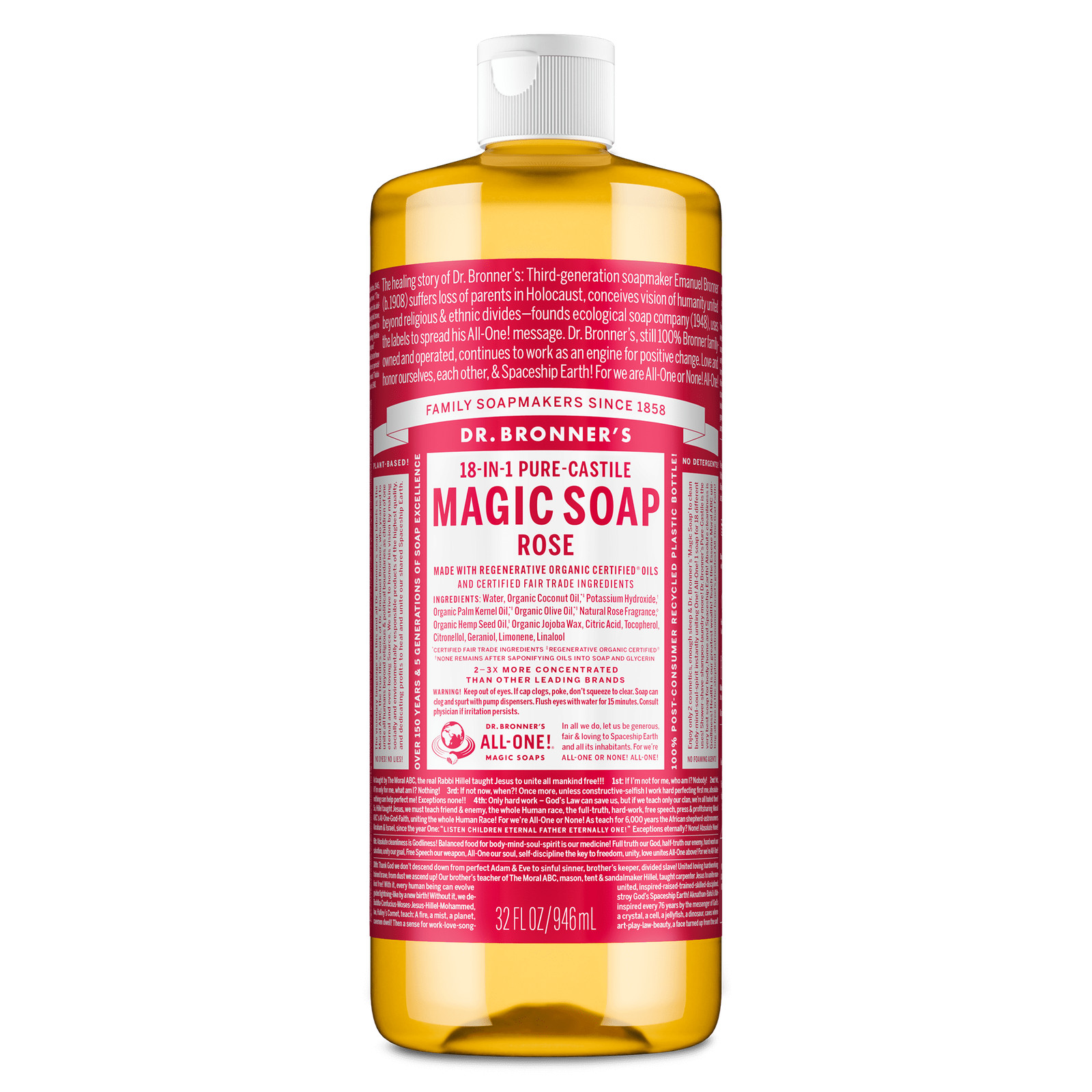 Dr. Bronner’s Magic Soap – Rose – Pure-Castile Liquid Soap – 32 fl oz