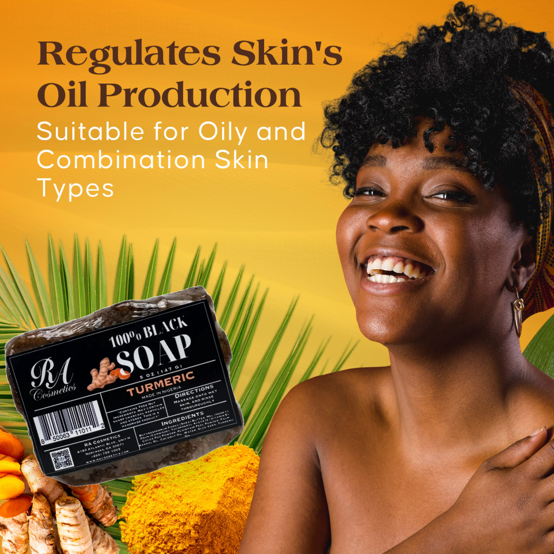 RA Cosmetics 100% Pure Raw African Black Soap With Turmeric Oil – 5oz