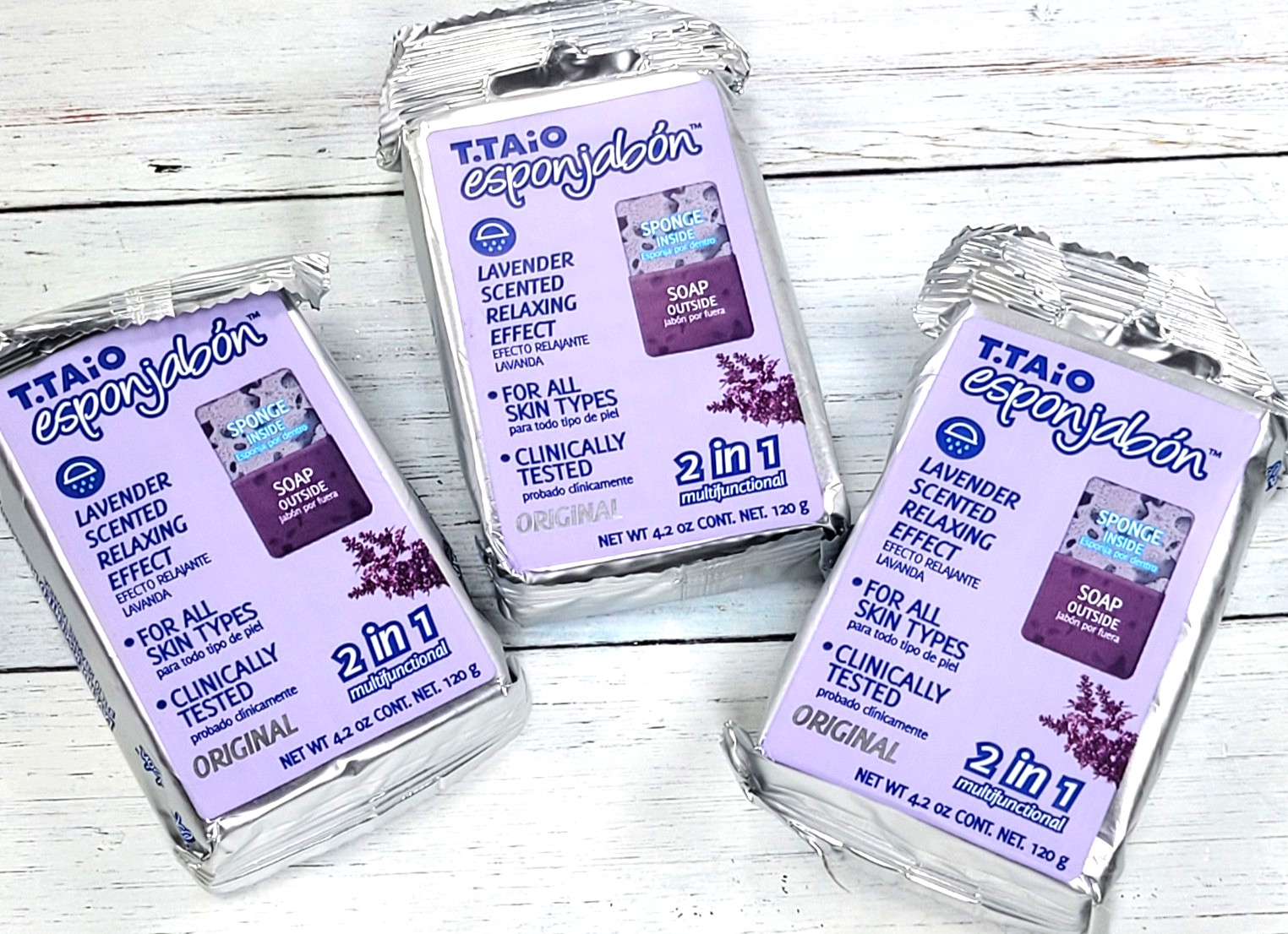 Lavender Scented Relaxing Sponge Soap Bar, 4.2 OZ, T.TAiO esonjabon – 3 Pack