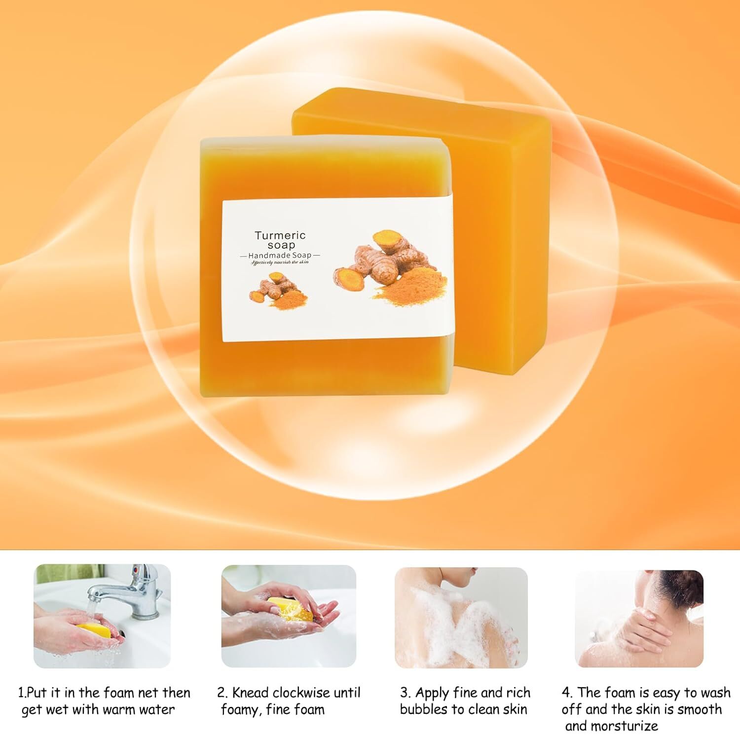 3Packs Turmeric Soap Bar, Organic Tumeric Soap for Face and Body, Lemon