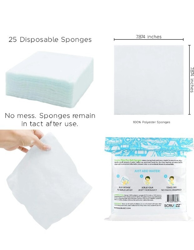 Scrubzz Disposable No Rinse Bathing Wipes – 25 Pack – All-In-1 Single Use Shower