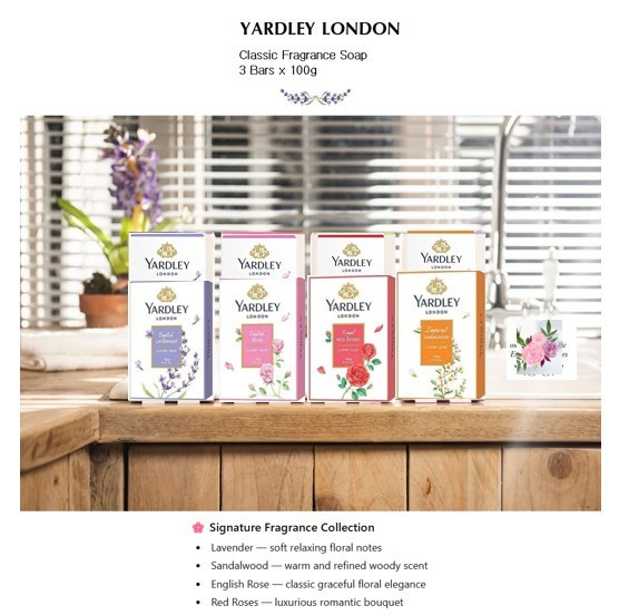 Yardley London Soap Bar 100g 3 Pack – Lavender Sandalwood English Rose Red Rose