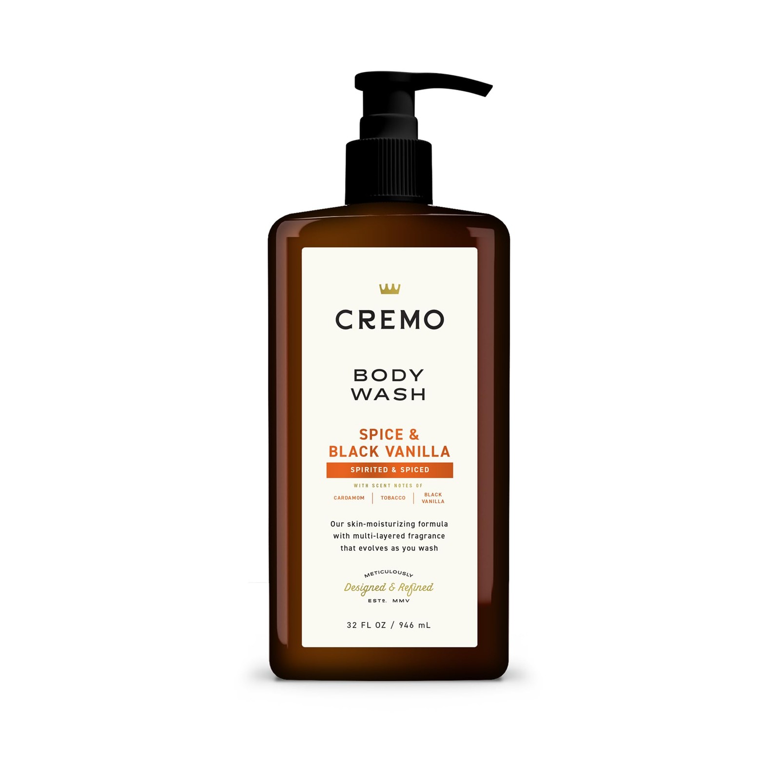 Cremo Rich-Lathering Spice & Black Vanilla Body Wash for 32 Fl Oz (Pack of 1)