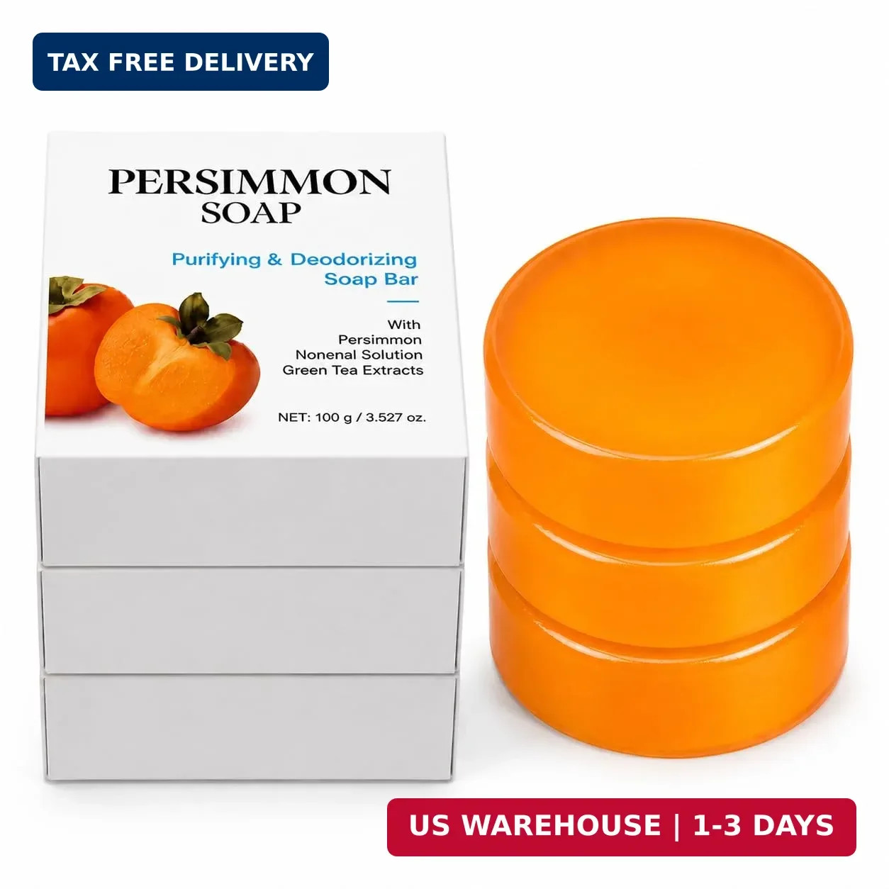 Persimmon Soap for Old People Smell, Nonenal Odor, 3 Pack, 10.5 oz | Three 3.5 o