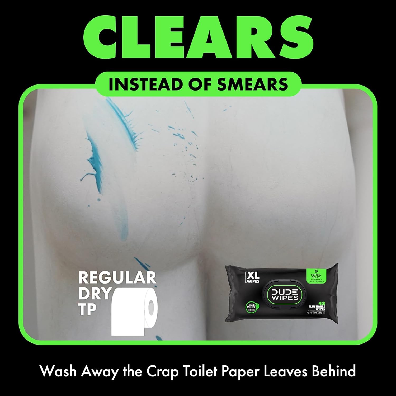 DUDE Wipes – 6 Pack – XL 48 Count Each Herbal Relief