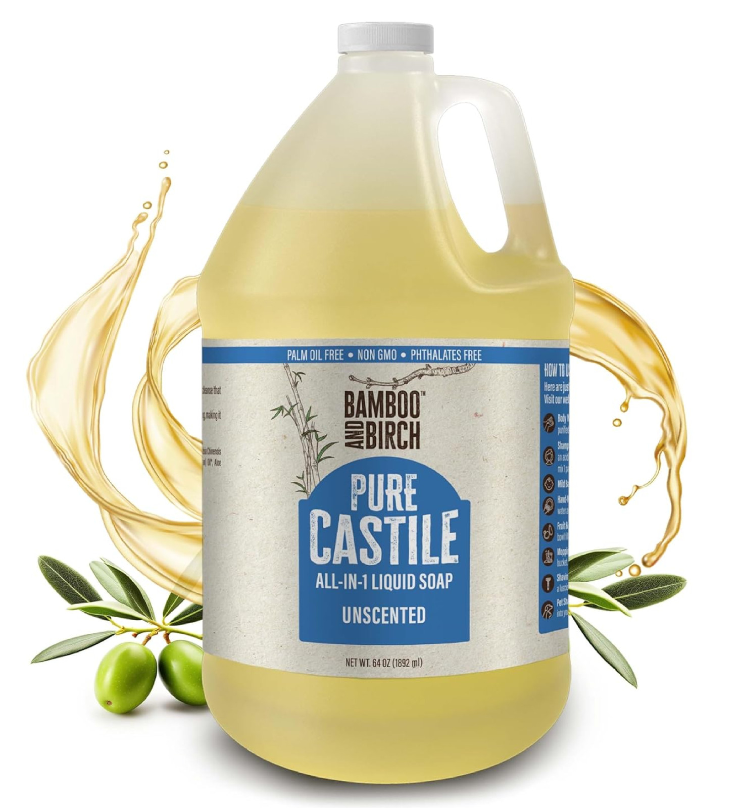 Pure Castile Soap Liquid Organic, Certified Palm 64 Fl Oz (Pack of 1) Unscented