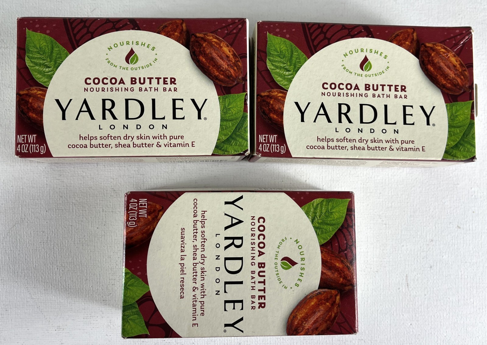 Yardley London Cocoa Butter Nourishing Bath Bar Soap Vit E for Dry Skin 4oz x 3