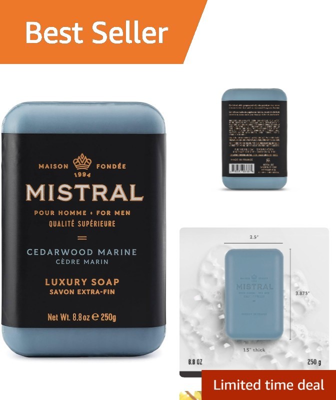 Luxury 8.8 oz Cedarwood Marine Natural Soap Bar for Men – Eco-Friendly Grooming