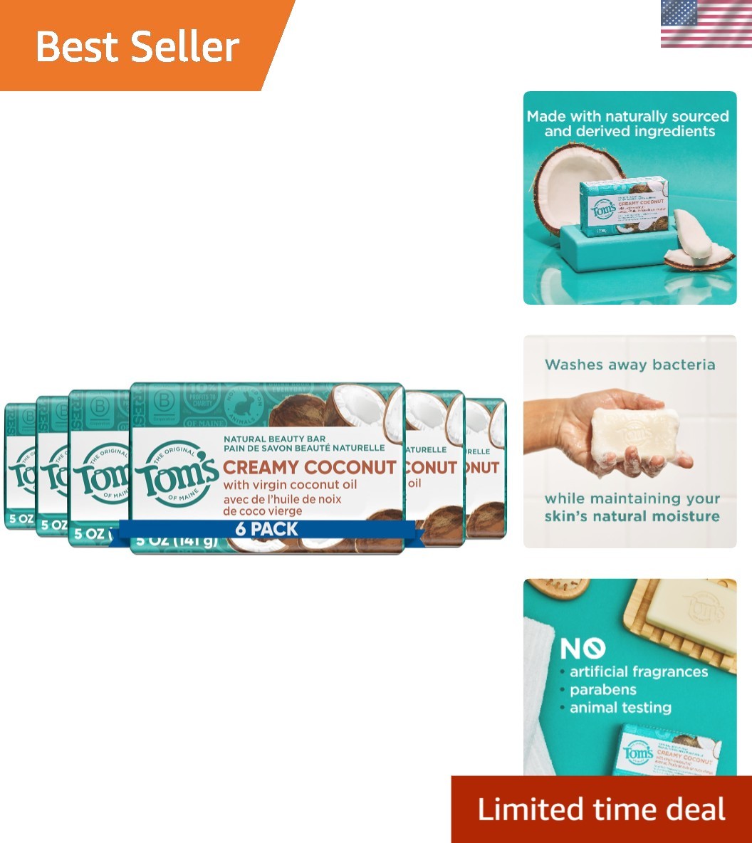 Eco-Friendly Creamy Coconut Soap Bars, 5 oz Each – 6-Pack for Gentle Care