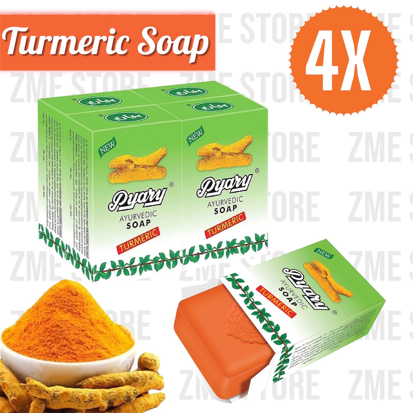 4X Pyary Turmeric Soap Original 100% 75g – صابون الكركم