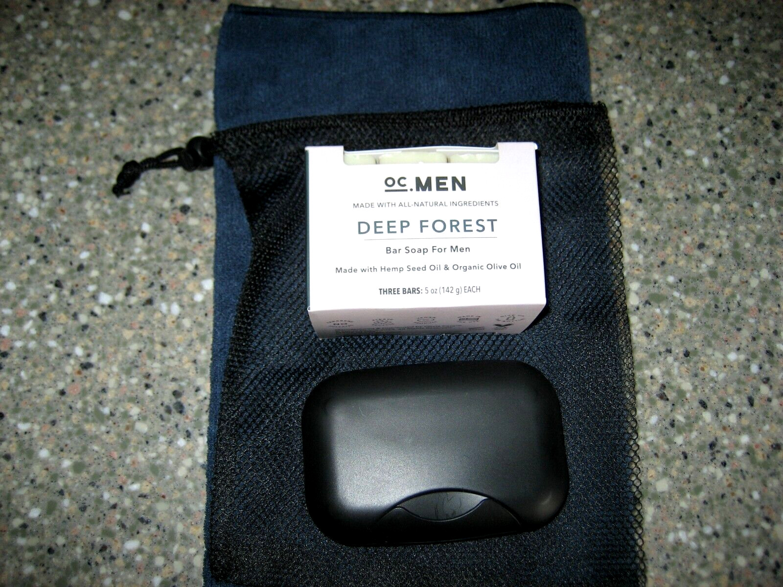 OC MENS 3 BAR’S 5oz deep forest ALL NATURAL+ soap case and mesh sack made in us