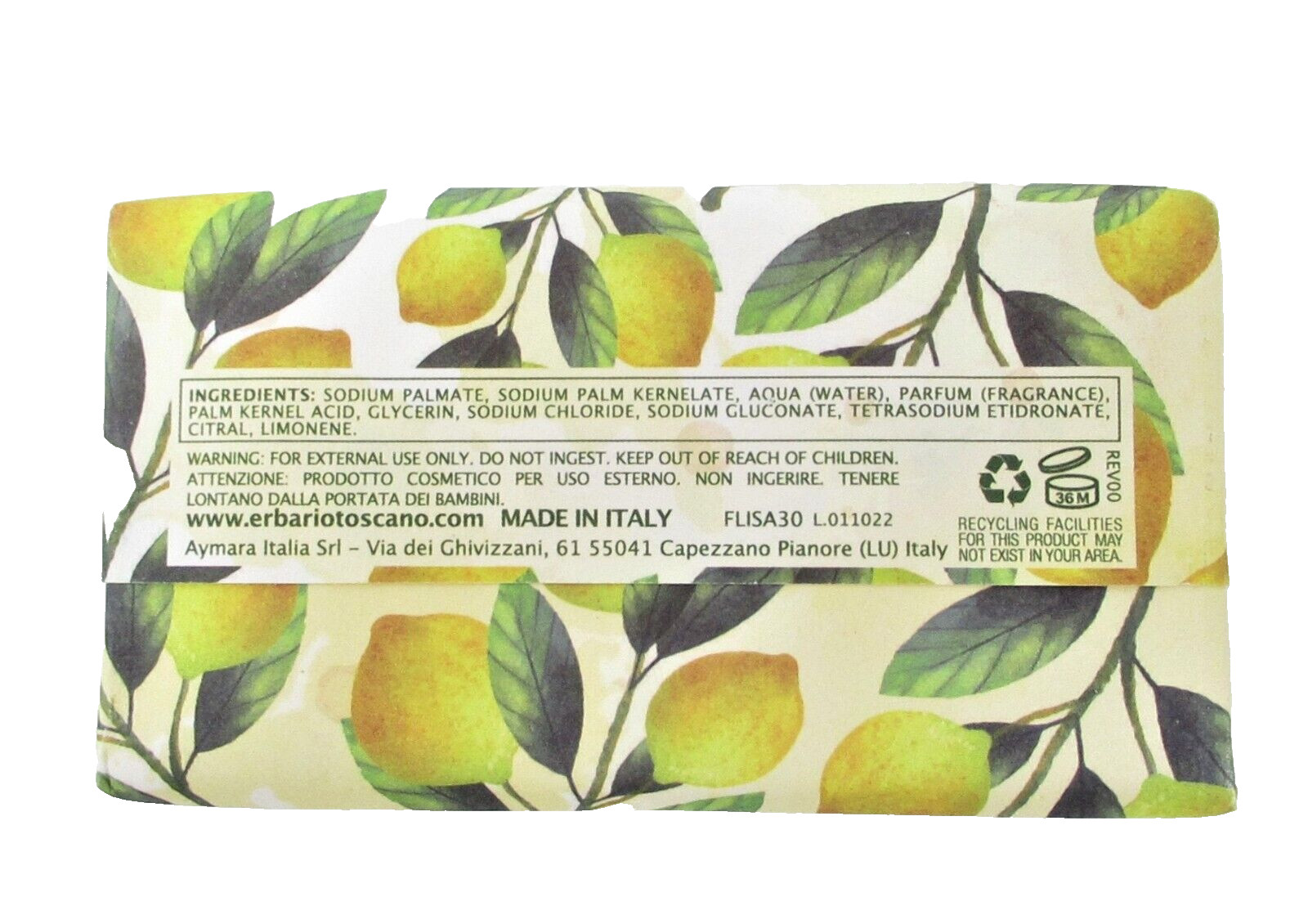 Italian Luxury Bath Bar Soap Lemon Purifying Scented large 10.5oz