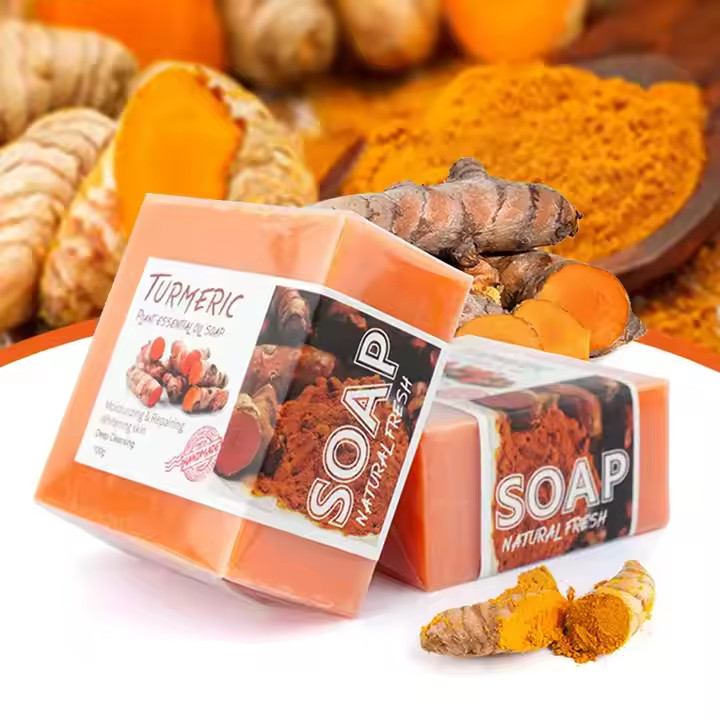 2PCS handmade tumeric bar soap bath anti acne dark spots removal and whitening.