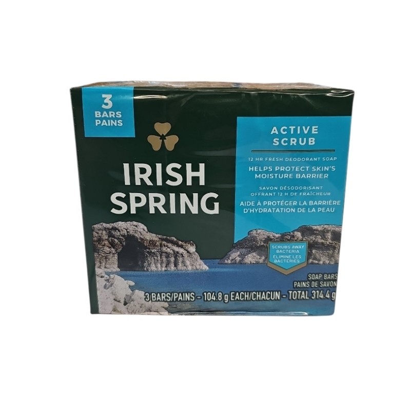 Irish Spring Deep Action Scrub Deodorant Bar Soap 12 Hour Protection 3 Count