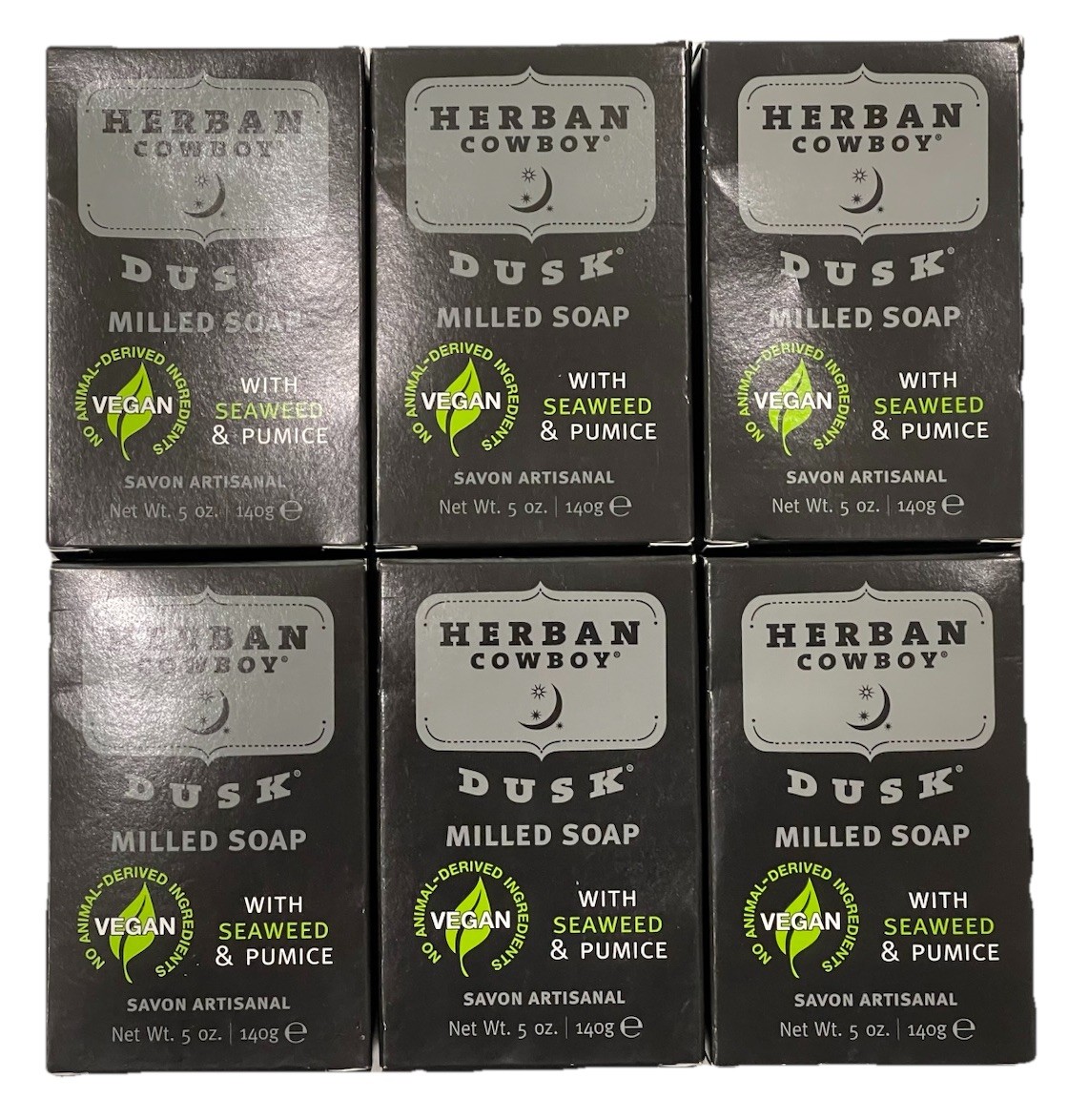Herban Cowboy Dusk Milled Soap 6 Bars Seaweed Pumice Charcoal Vegan 5oz USA MADE