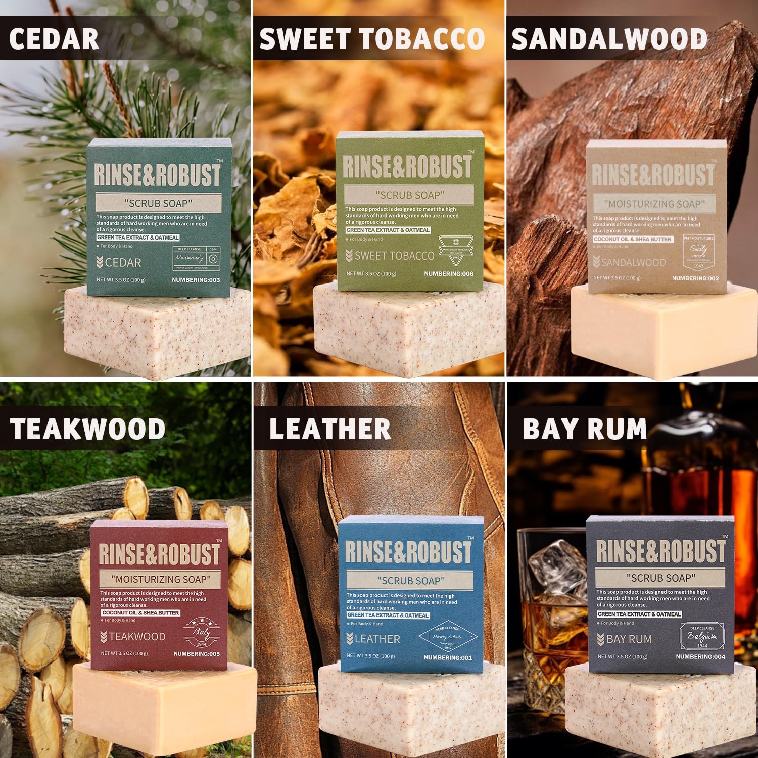 Mens Soap Bar Set 6Pcs Natural Handmade Cleansing Bar Soap Set Moisturizing E…