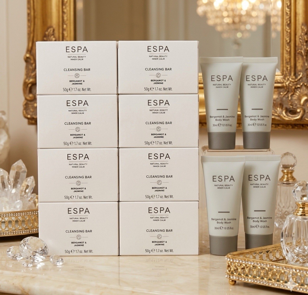 ESPA Bergamot Jasmine Bundle 8 Cleansing Bars + 4 Body Wash Luxury Soap New