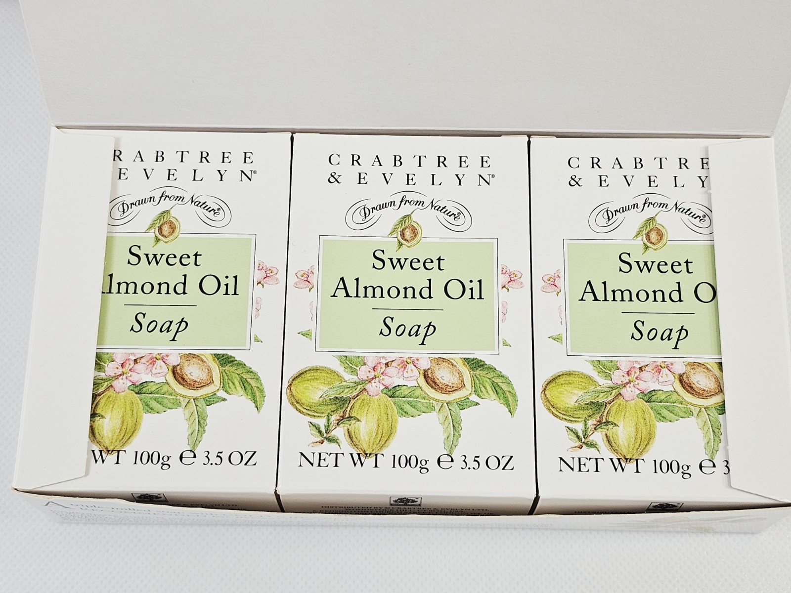 Crabtree & Evelyn Sweet Almond Oil Triple Milled Soap 3 Bars 3.5 Oz ea New Vtg